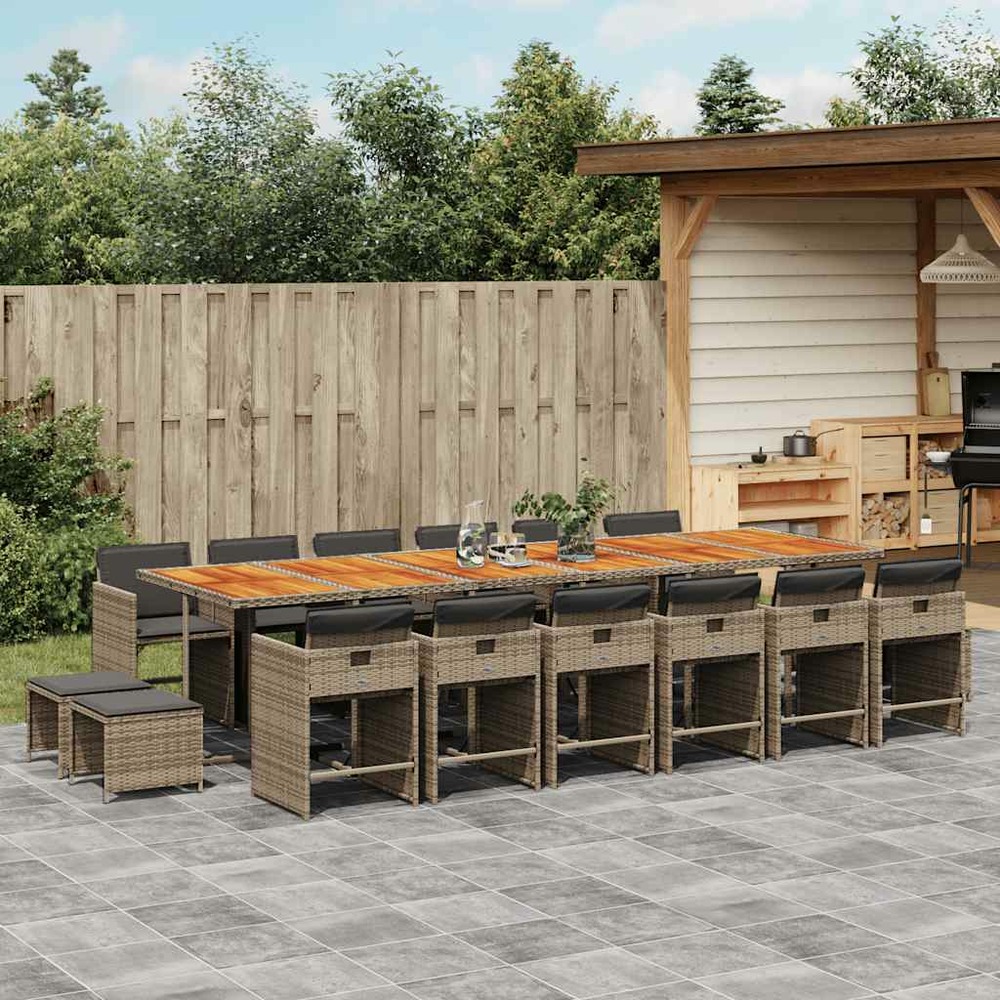 Ensemble à manger de jardin 17 pcs et coussins résine tressée