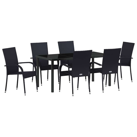 Ensemble de salle à manger pour jardin 7 pcs noir poly rotin