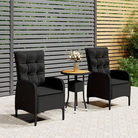 Ensemble de bistro de jardin 3 pcs résine tressée noir