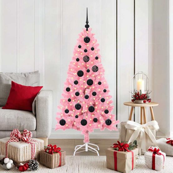 Sapin de noël lumineux rose 150 cm, décoration tendance avec 8 modes d'éclairage led