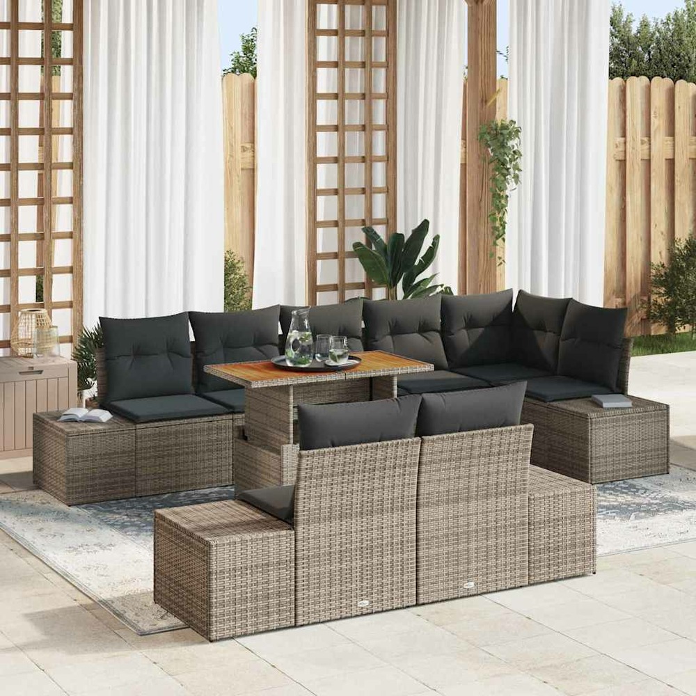 Ensemble de canapé de jardin 9 pcs gris poly rotin