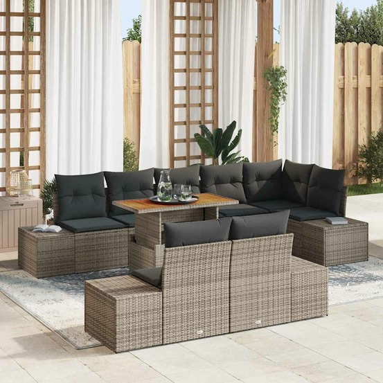 Ensemble de canapé de jardin 9 pcs gris poly rotin