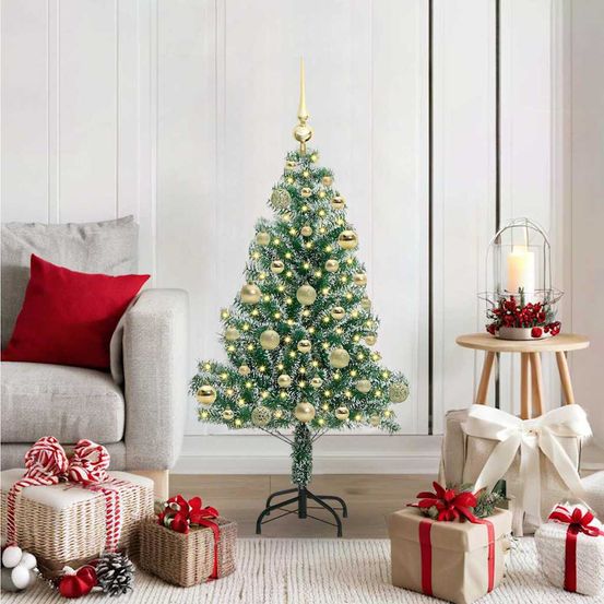 Sapin de noël décoré et lumineux 120 cm, style enneigé pour les fêtes