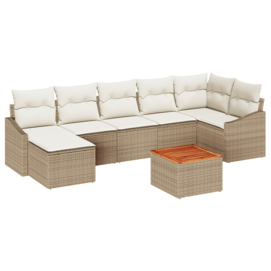 Ensemble de canapé de jardin 8 pièces avec coussins beige poly rattan acacia