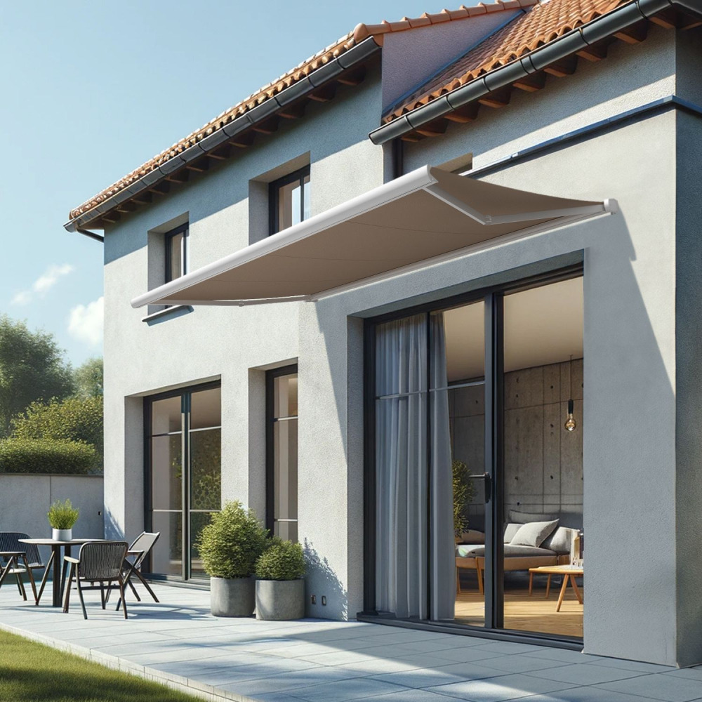 Store banne coffre intégral cinabre 3,00x2,00 m (manuelle - blanc satiné ral9010 - taupe)