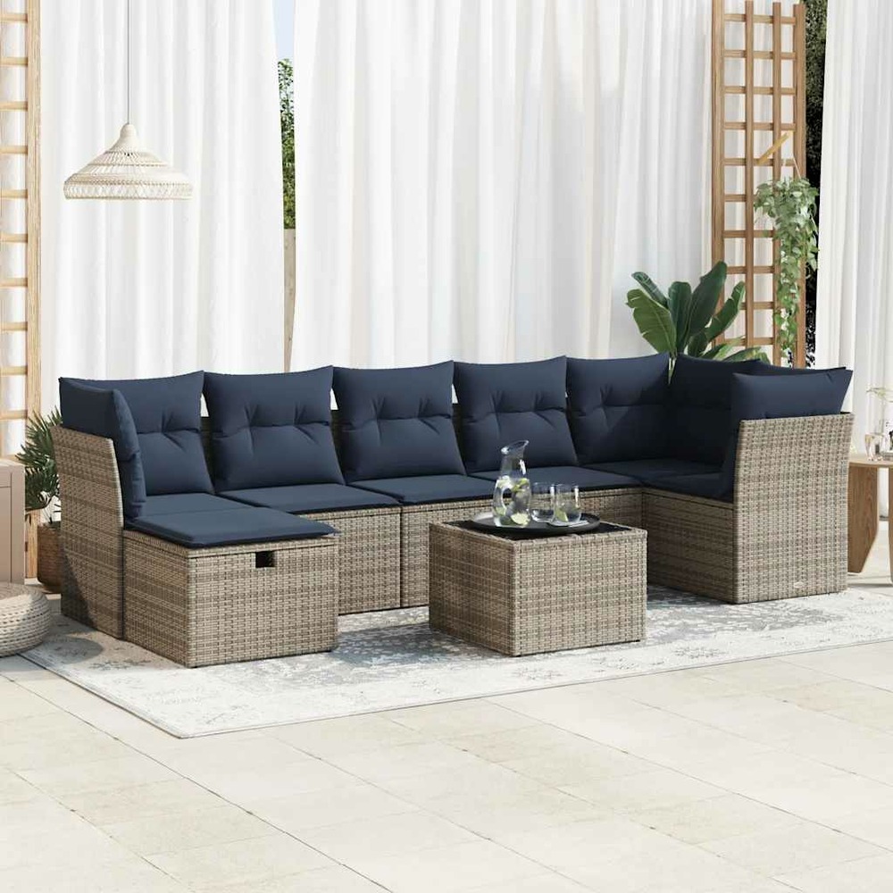 Salon de jardin 8 pcs avec coussins gris résine tressée