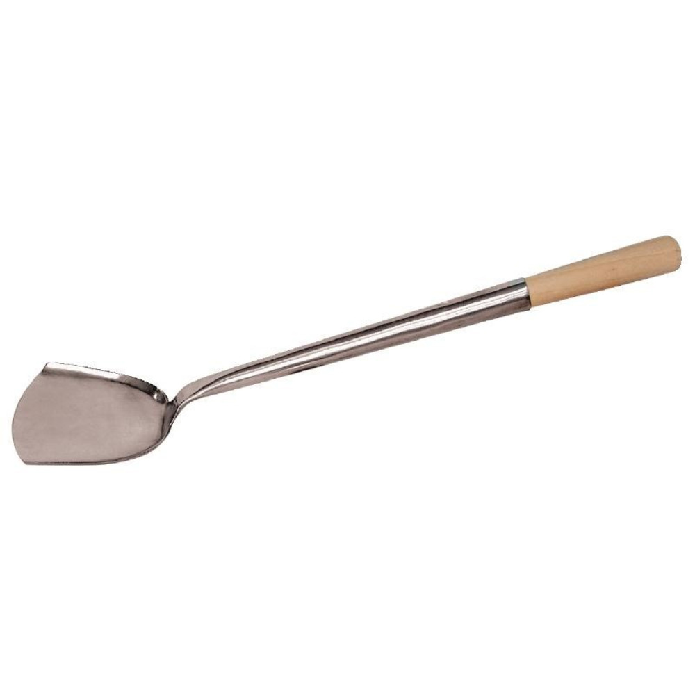 Spatule professionnelle wok en inox manche en bois vogue - 460 mm