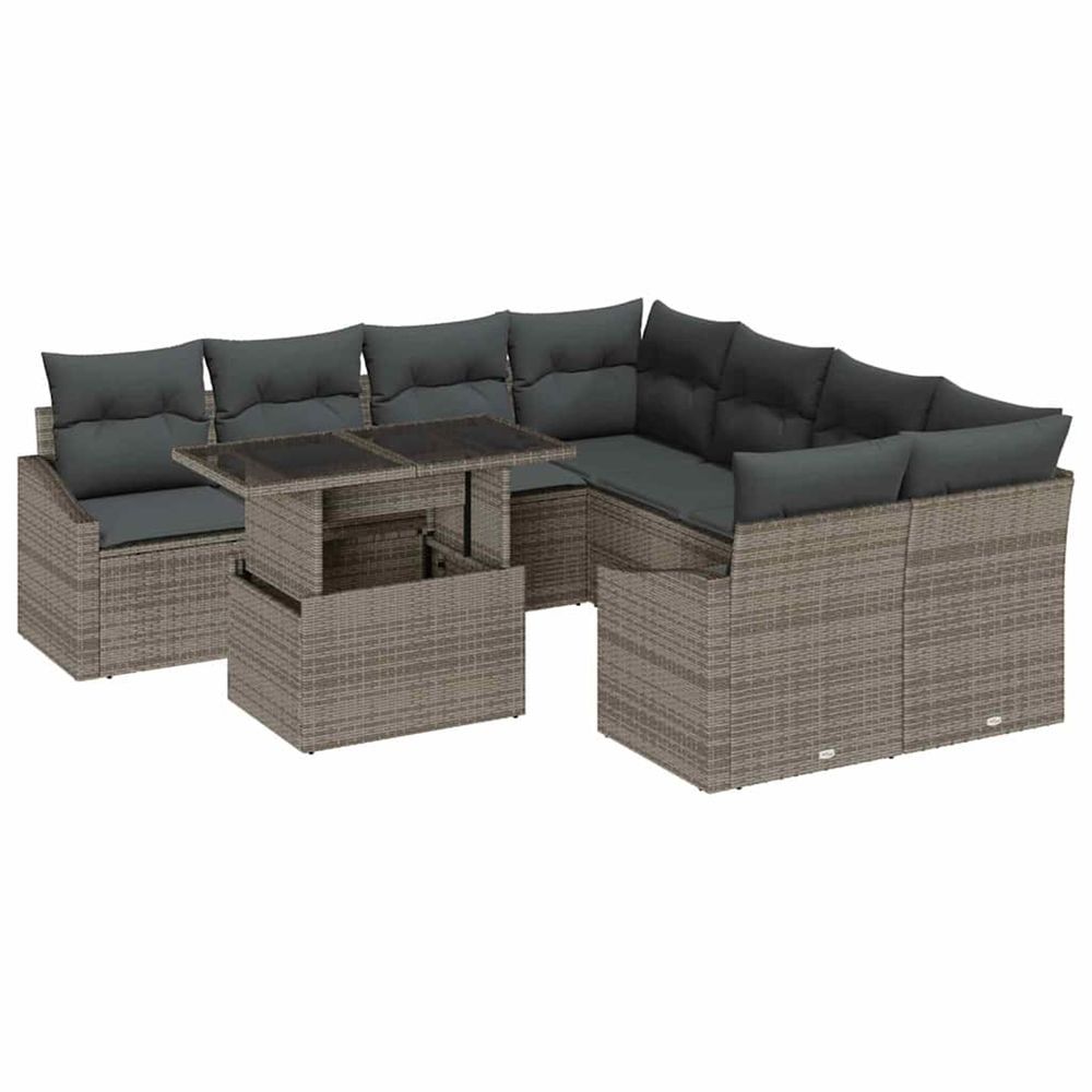 Ensemble de canapé de jardin 9 pc gris polyrotin