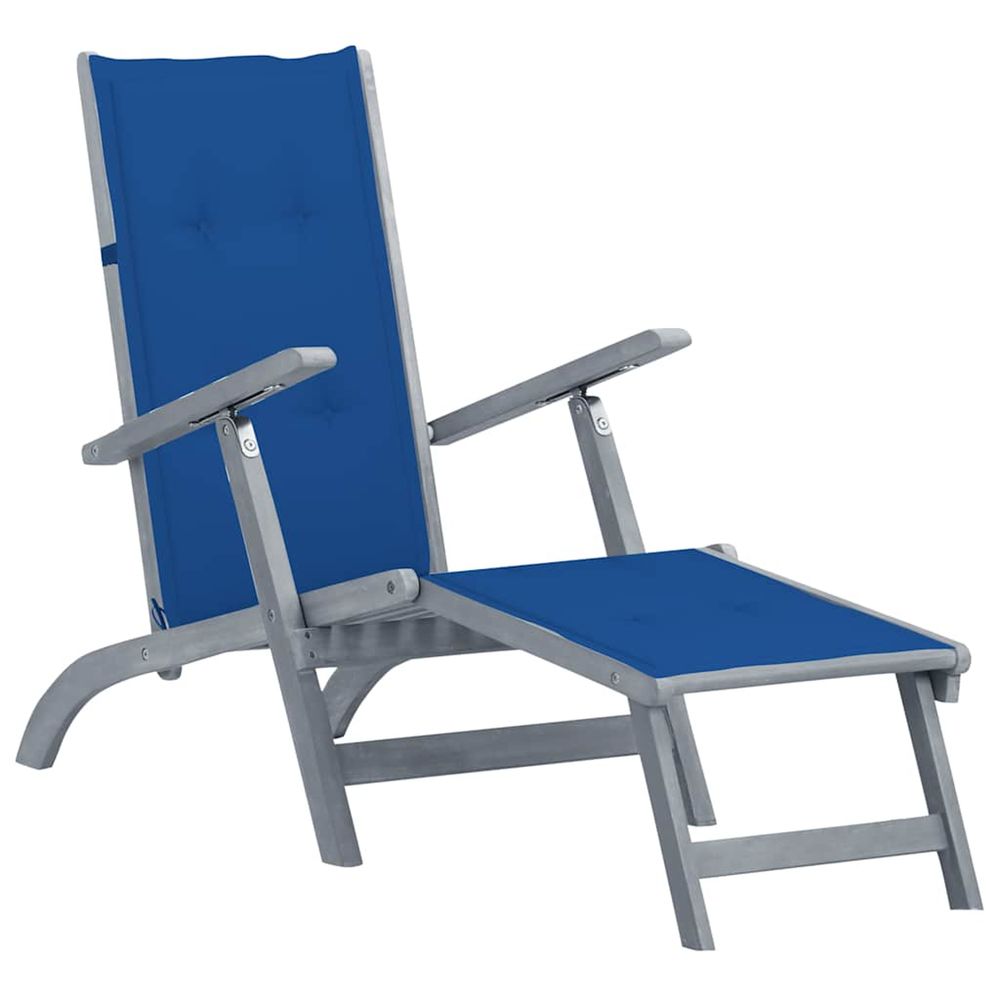 Chaise longue d'extérieur repose-pied et coussin acacia solide bain de soleil