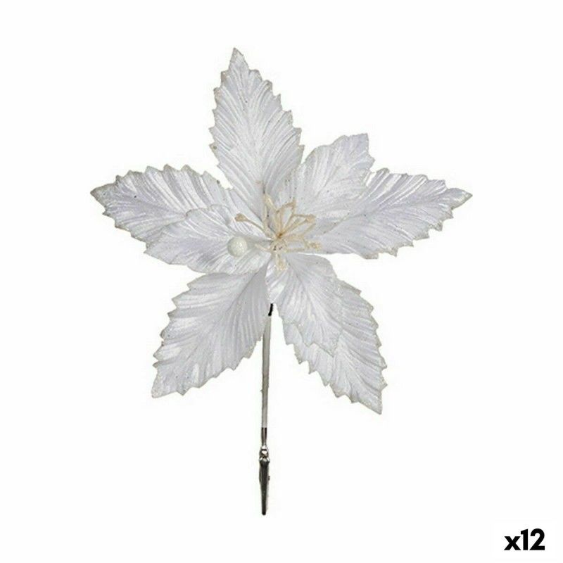 Fleur décorative blanc plastique 26x2x33cm - lot de 12