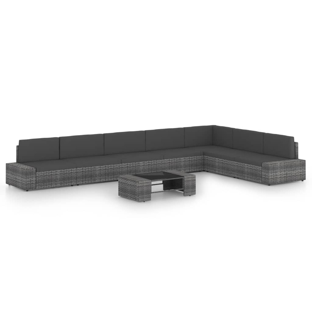 Salon de jardin 8 pcs avec coussins gris résine tressée