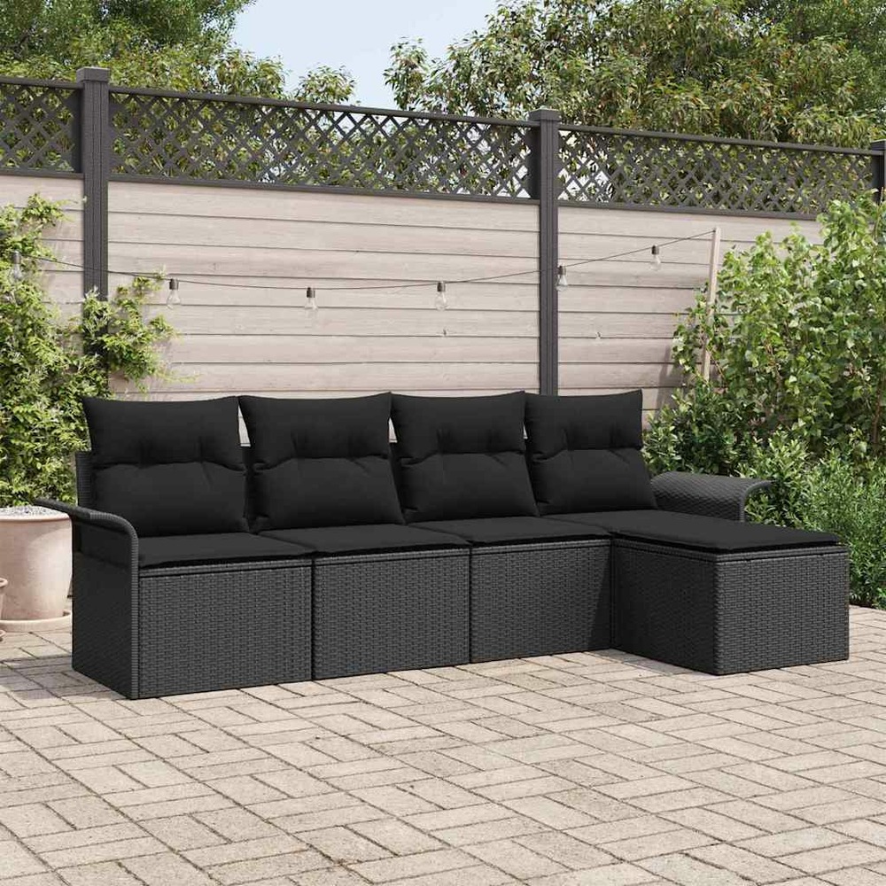 Ensemble de canapé de jardin avec coussin 5 pcs noir polyrotin