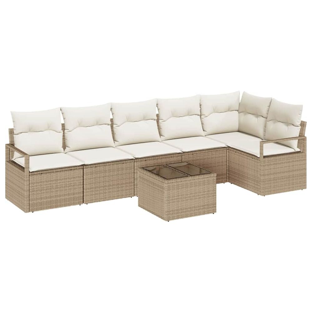 Ensemble de canapé de jardin 7 pc beige et crème polyrotin