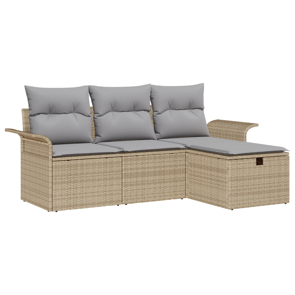 Ensemble de canapé de jardin 4 pièces avec coussins beige poly rotin