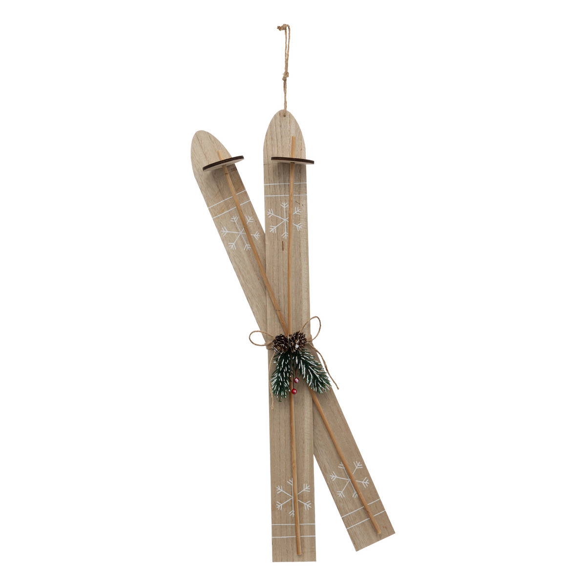Suspension de noël paire de ski en bois avec déco h 60 cm