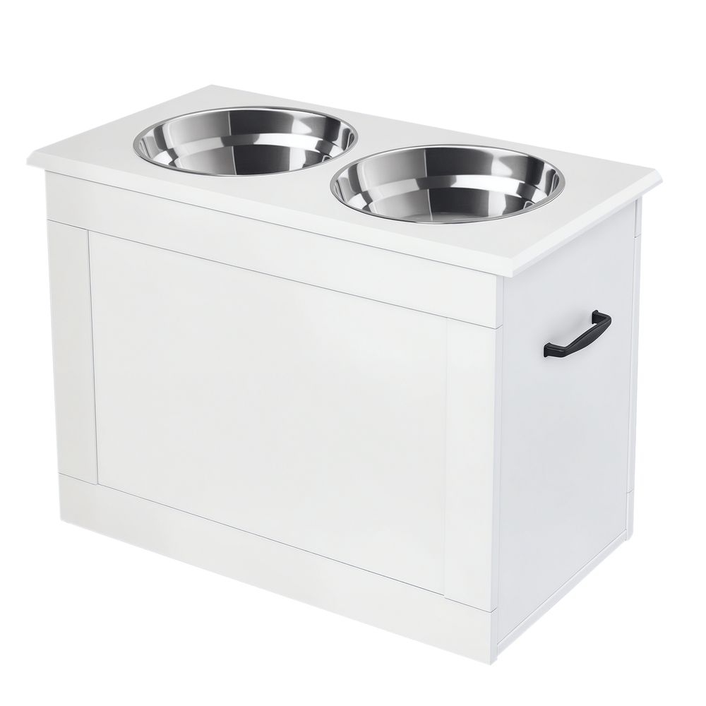 Gamelle surélevée inox et mdf grand chien avec espace rangement ouvert 60x30x41cm blanc - comfortxl outdoor living