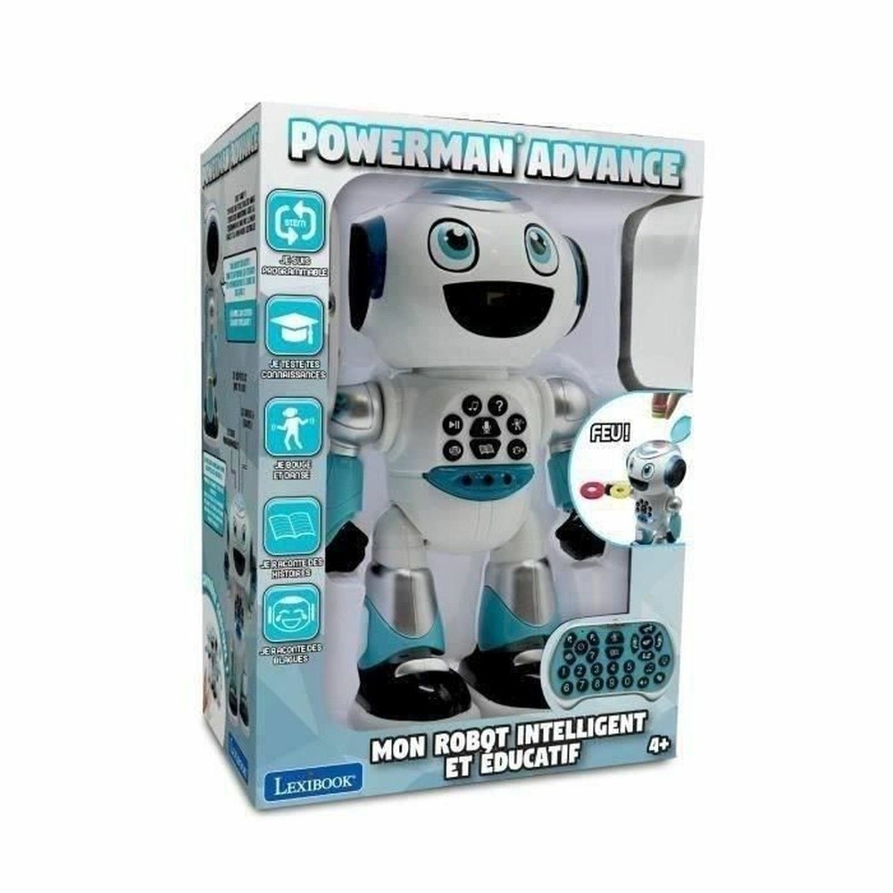 Robot programmable télécommandé powerman advance - quiz, musique, jeux, histoires - blanc-bleu