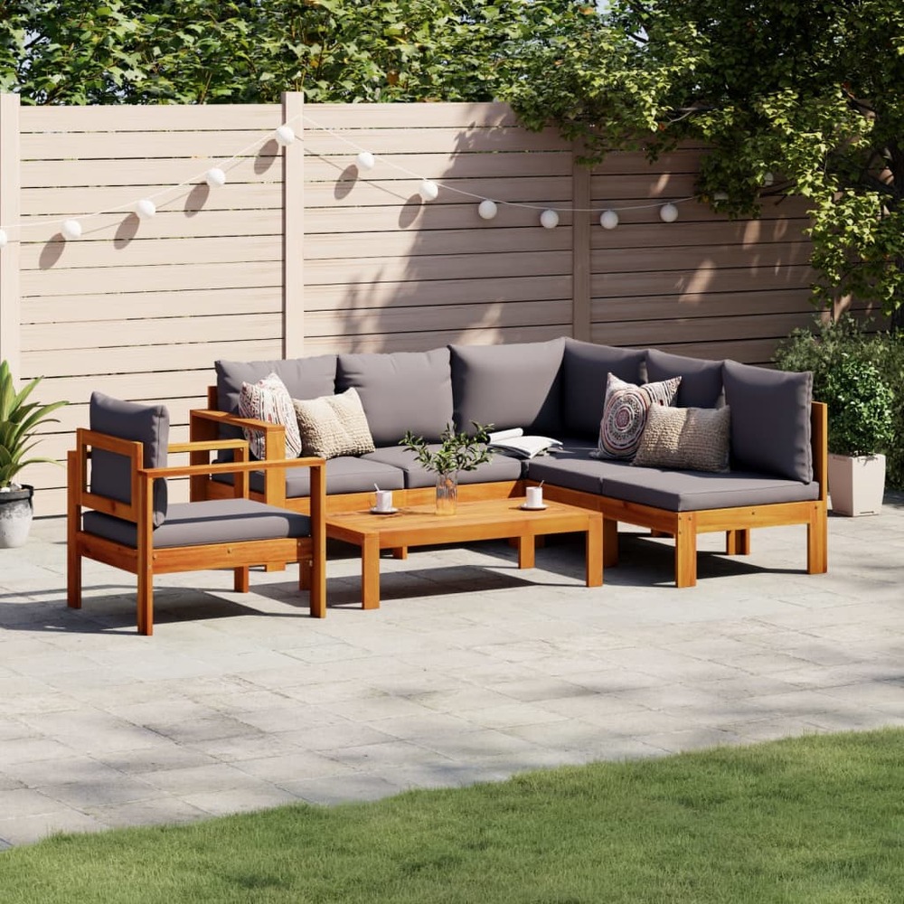 Salon de jardin avec coussins 5 pcs bois d'acacia solide