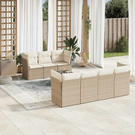 Salon de jardin avec coussins 8 pcs beige résine tressée