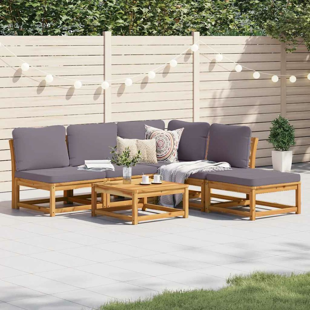 Salon de jardin 6 pcs avec coussins bois d'acacia solide