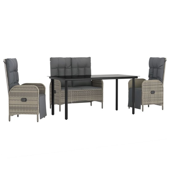Ensemble à manger jardin 4pcs et coussins gris résine tressée