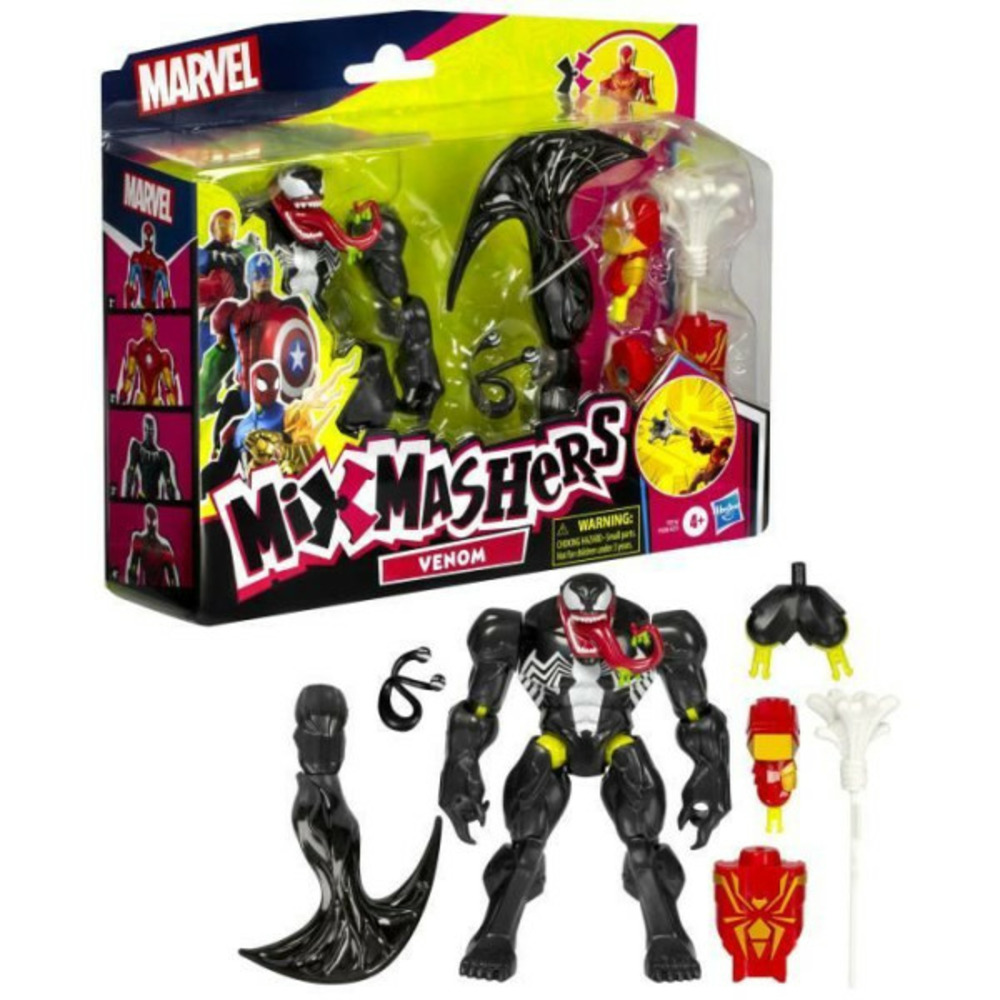 Mixmashers venom deluxe, figurine 12 cm personnalisable a mélanger et combiner avec accessoires, marvel, des 4 ans