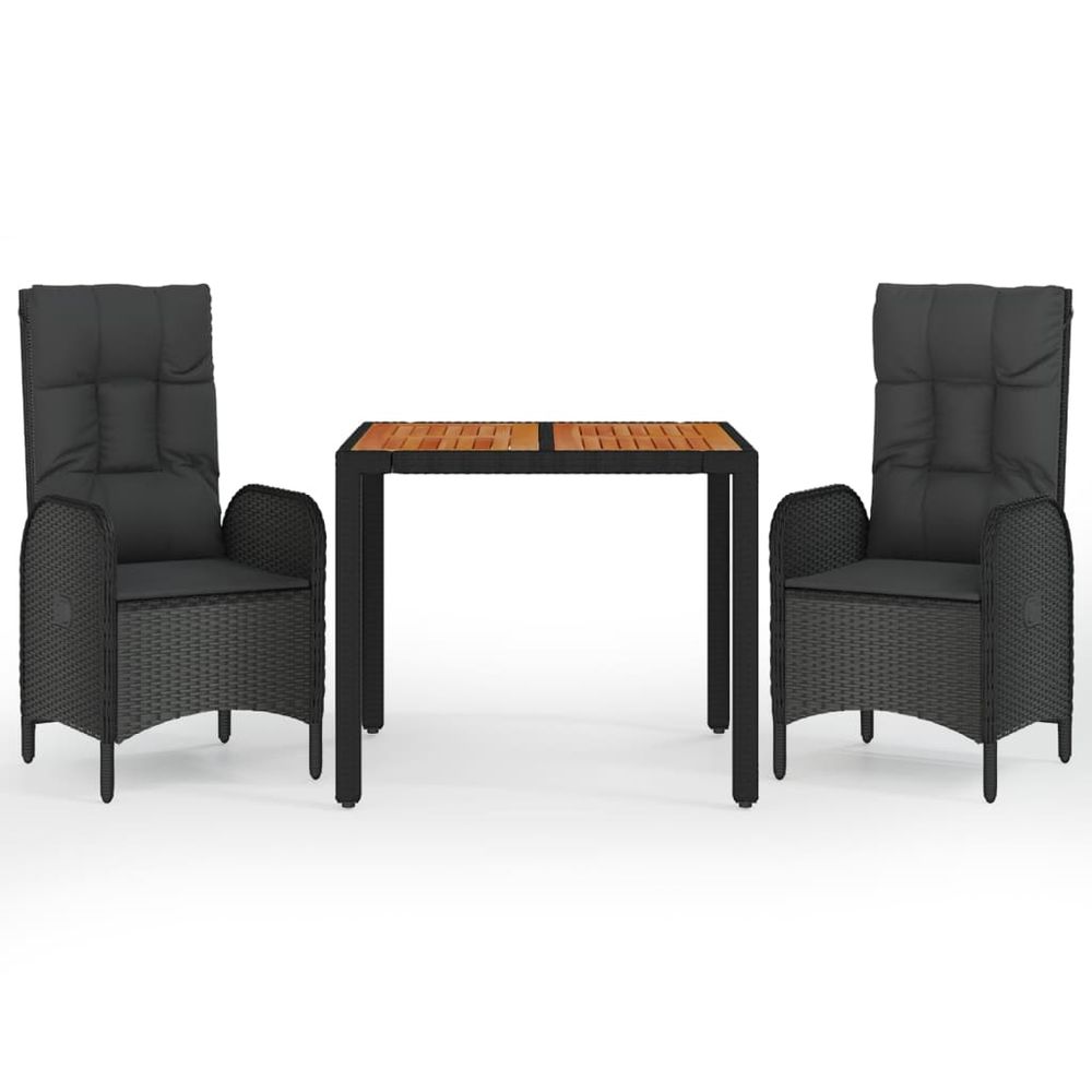 Ensemble à manger de jardin avec coussins 3 pcs noir