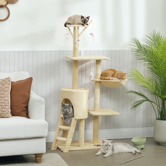 Arbre à chat peluche et sisal pour chats d'intérieur griffoir et repos 134cm beige