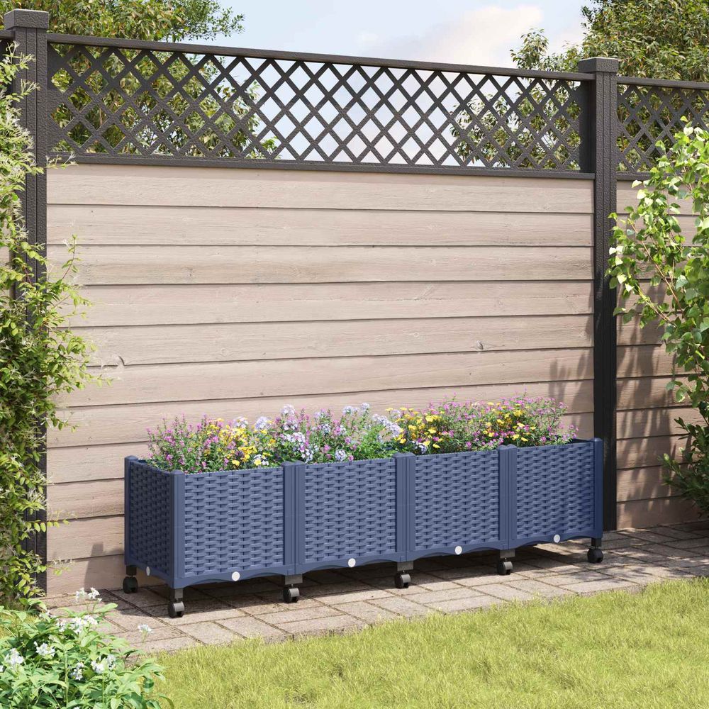 Grande jardinière surélevée pp jardin culture racines 160cm gris bleu