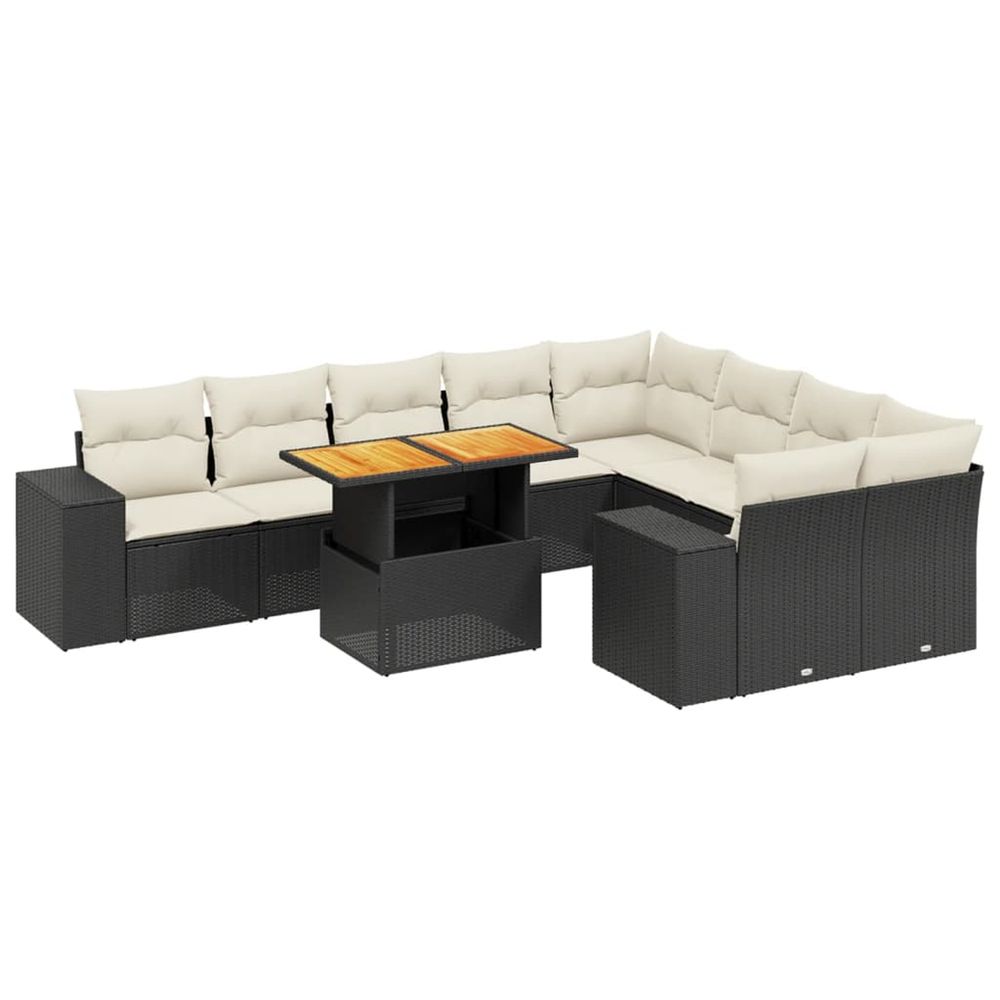 Salon de jardin 10 pcs avec coussins noir résine tressée