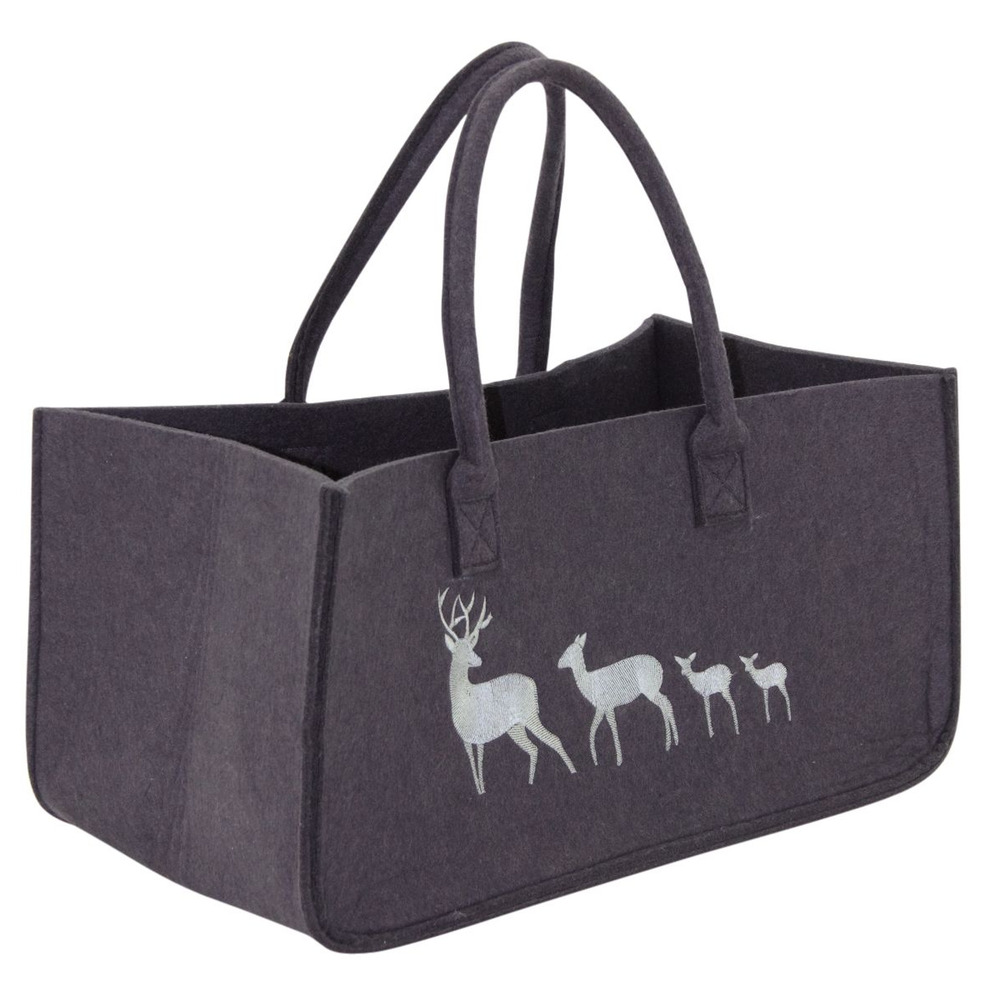 Sac à bûches en feutrine 50 x 25 cm gris foncé