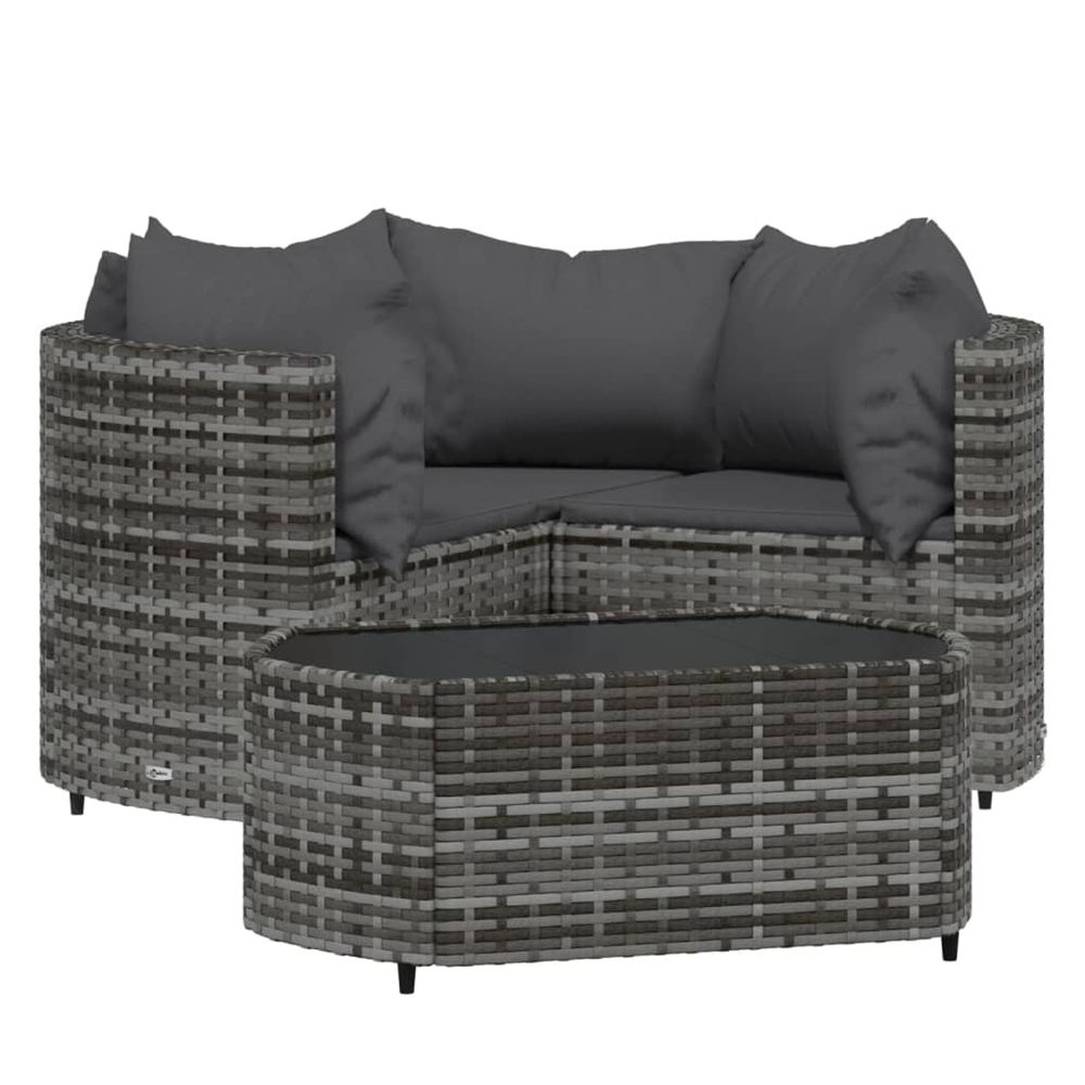 Salon de jardin 4 pcs avec coussins gris résine tressée