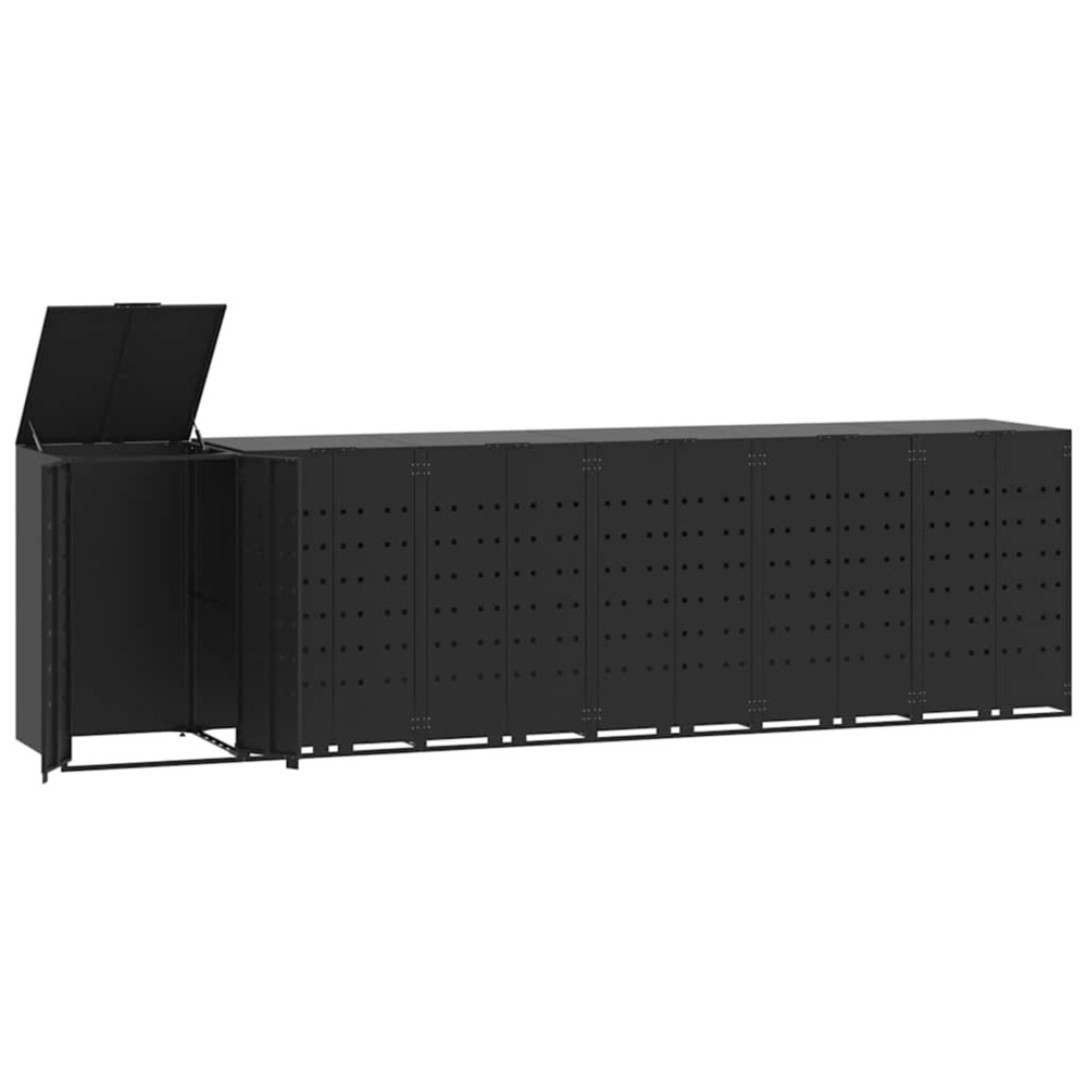 Rangement à roulettes pour poubelles pour 6 bacs noir acier