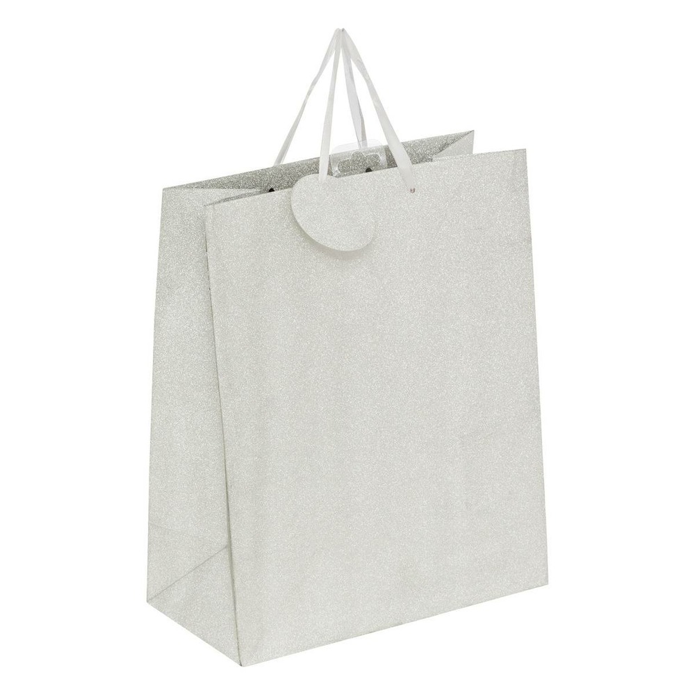 Sac cadeau paillettes taille moyenne argent