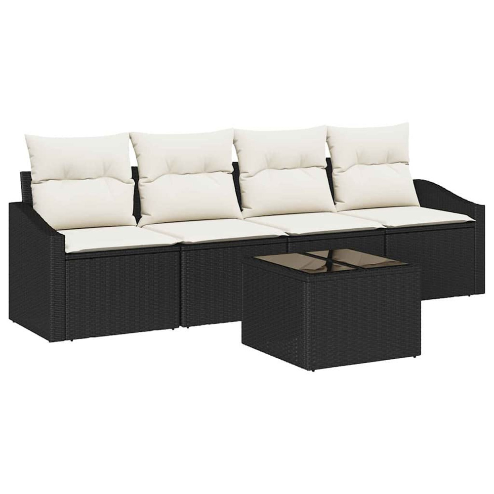 Ensemble de canapés avec coussin 5 pcs noir et crème polyrotin