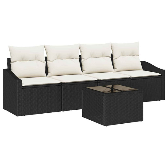 Ensemble de canapés avec coussin 5 pcs noir et crème polyrotin
