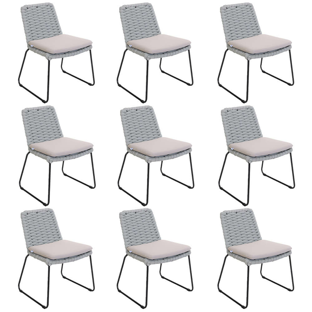 Home deluxe chaise de jardin en osier tressé balero gris clair - lot de 9 | mobilier de jardin chaise de terrasse