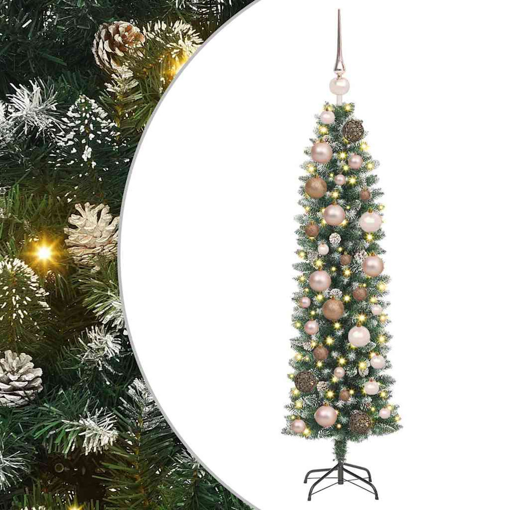 Arbre de noël artificiel slim avec 150 led vert et blanc 120 cm