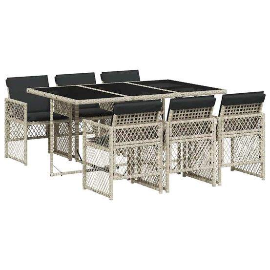 Ensemble à manger de jardin et coussins 7 pcs gris clair rotin
