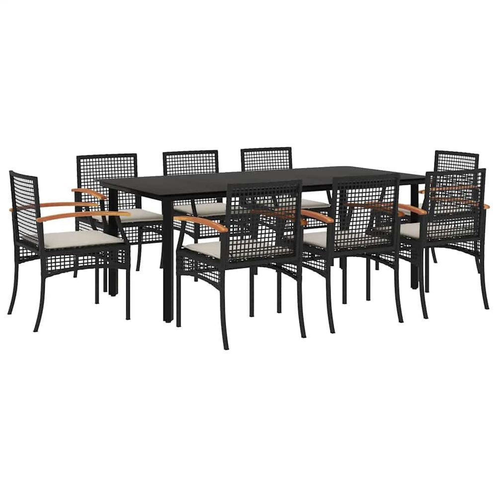 Ensemble à manger de jardin 9pcs coussins noir résine tressée