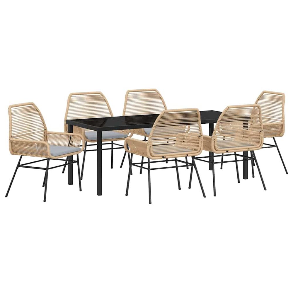 Ensemble de salle à manger pour jardin 7 pc marron polyrotin
