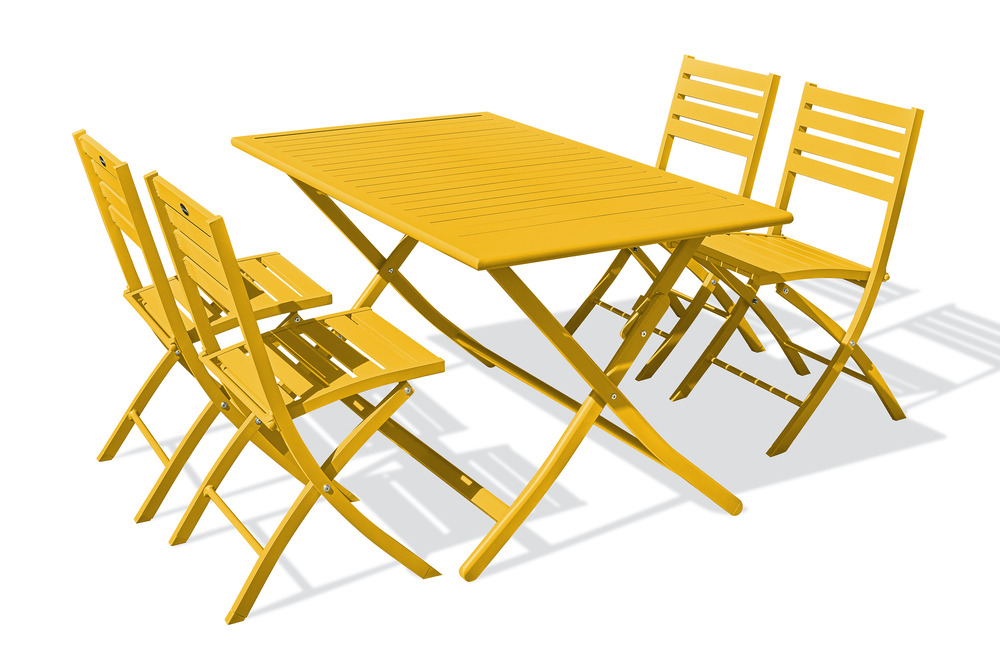 Ensemble repas marius 140 cm 4 places en aluminium jaune moutarde