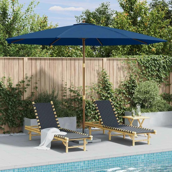 Parasol d'extérieur avec mât en bois 350 cm bleu