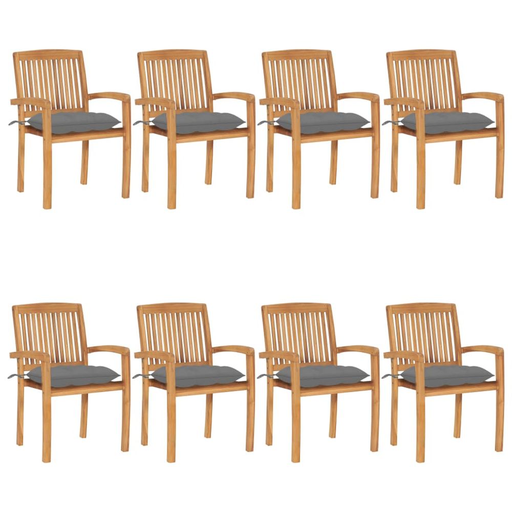 Chaises de jardin empilables avec coussins lot de 8 teck solide
