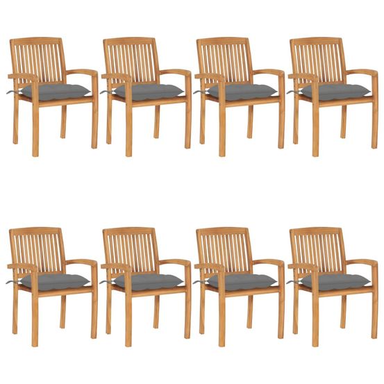 Chaises de jardin empilables avec coussins lot de 8 teck solide