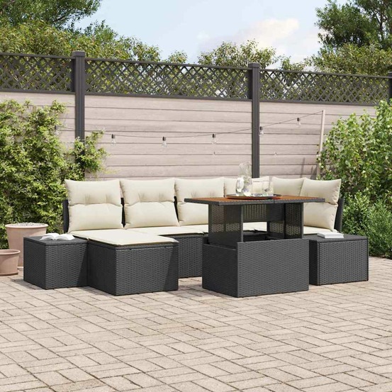 Ensemble de canapé de jardin 7 pcs noir poly rotin