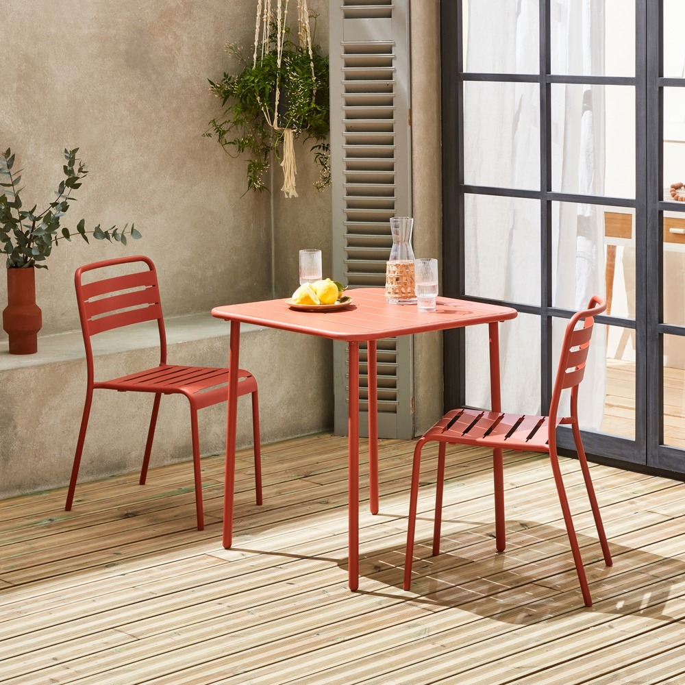 Table de jardin métal terracotta amélia avec 2 chaises