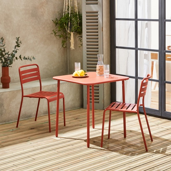 Table de jardin métal terracotta amélia avec 2 chaises