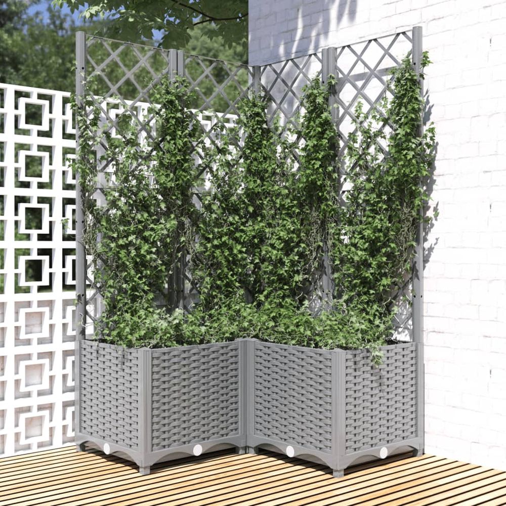 Jardinière d'angle carrée avec treillis haut 80 x 80 x 136 cm gris clair