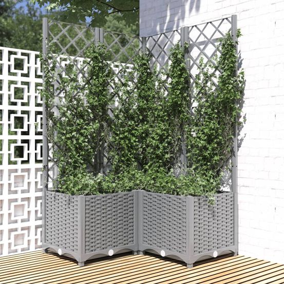 Jardinière d'angle carrée avec treillis haut 80 x 80 x 136 cm gris clair